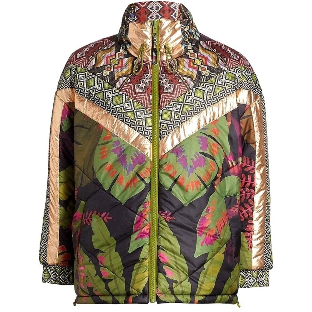 Farm Rio Puffer Jacket L Tropical Rauti Reversible Colorful Metallic WiNTER - Picture 2 of 14